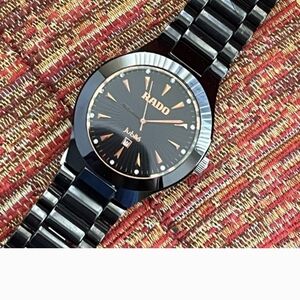 RADO Jubile Black Ceramic Men's Watch with Rose Gold Accents